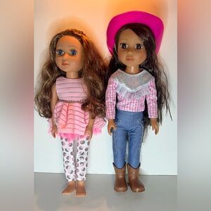 Lot of 2 Battat 14" Glitter Girls Fashion Dolls Cowgirl Sarinia Bluebell